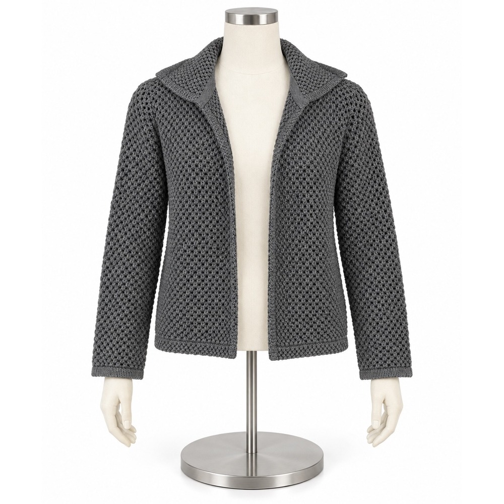All Row Womens Gray Open Front Crochet Knit Shawl Collar Cardigan Sweater M
